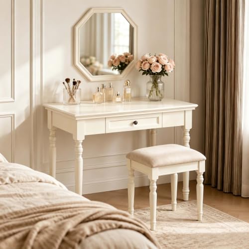 White Writing Desks with Drawers, 35" French Country Style - color: White, size: Standard-35 inches