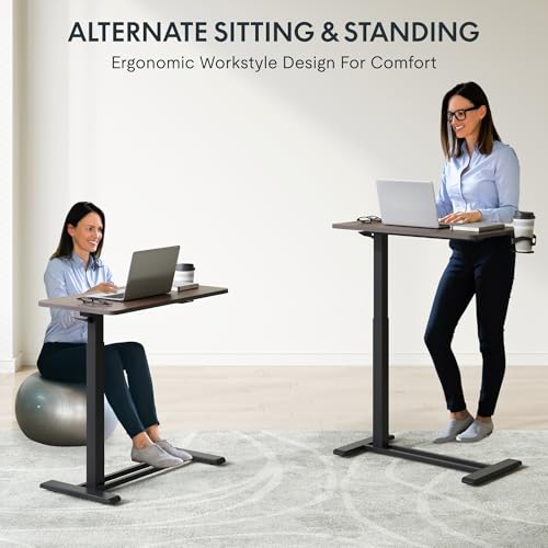 FLEXISPOT H7 28" Pneumatic Height-Adjustable Overbed Table with Wheels - color: Mahogany, size: Small