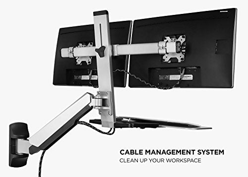 Mount-It! Dual Monitor Wall Mount Workstation with Keyboard Tray & CPU Holder, Sit-Stand Gas Spring Computer Station, Fits Two 27” Displays, 17.6 lbs Each, VESA 75x75 100x100