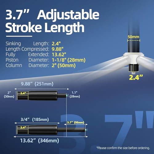 9 Inches to 13 Inches Office Chair Cylinder Replacement, 4'' Stroke, Heavy Duty 1000 lbs, Hydraulic Pneumatic Shock Piston, Universal Gas Cylinder Fit for Most Office Chairs, Class 4 (Black) - color: Matte Black, size: 4'' Travel Length