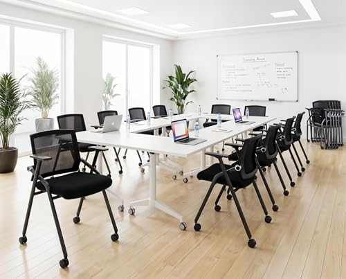 12 Pack Stackable Conference Room Chairs with Paddle Folding Office Chair Foldable Desk Chair Mesh Back and Arms for Conference Meeting Guest Reception Home Office Training Room Chair Black - color: Black, size: 12 Pack