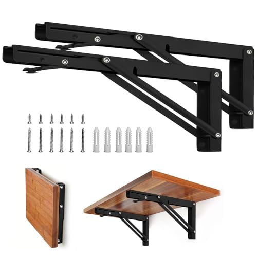 Storystore Folding Shelf Brackets - 18 Inch Heavy Duty Metal Collapsible Shelf Bracket for Bench Table, Shelf Hinge Wall Mounted Space Saving DIY Bracket, Max Load: 150 lb 2 PCS (, Black) - size: 18 Inch