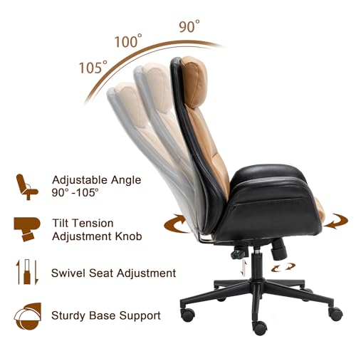 Glitzhome High Back Office Chair,Modern Ergonomic Swivel Office Chair,Adjustable Home Office Desk Chair with Lumbar Support,Black & Camel - color: Black & Camel