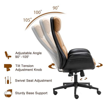 Glitzhome High Back Office Chair,Modern Ergonomic Swivel Office Chair,Adjustable Home Office Desk Chair with Lumbar Support,Black & Camel - color: Black & Camel