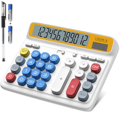 Desktop Calculator with Extra Large 5-Inch LCD Display, 12-Digit Two Way Power Solar & Battery Office Calculator with Big Buttons for Business, Accounting & Home Use(Blue) - color: Blue