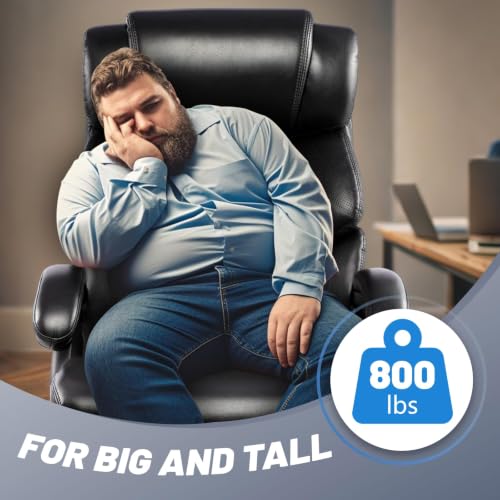 800LBS Big and Tall Office Chair for Heavy People, Heavy Duty Executive Chair with High Back, Extra Wide Seat and Adjustable Lumbar, Large Computer Desk Chair Comfortable for Home Office - color: Black