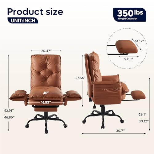 Bestier High Back Executive Chair with Footrest, PU Leather Brown - color: Brown Pu Leather