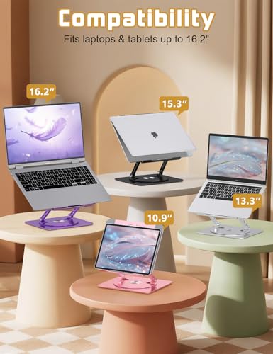 Adjustable Laptop Stand for Desk-360° Rotating Foldable Laptop Holder Ergonomic Laptop Riser for MacBook Pro/Air Dell HP Lenovo Notebook up to 16.3",Silver - color: Silver