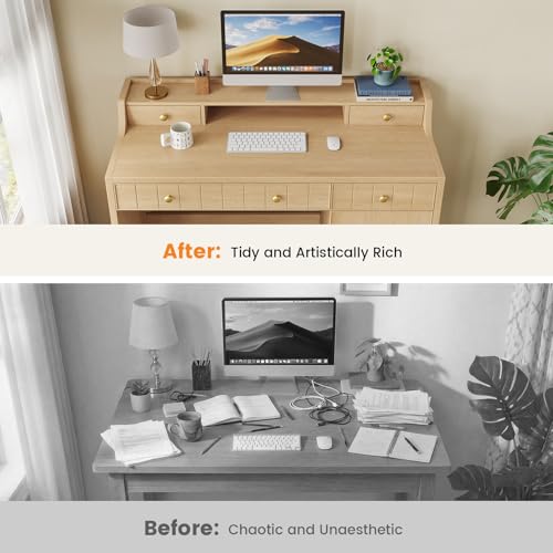 Office Desk with Drawers, 47" Wide Small Desk with File Drawer, Study Table Wood Writing Desk with Long Monitor Stand for Bedroom,Home Office