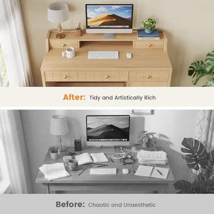Office Desk with Drawers, 47" Wide Small Desk with File Drawer, Study Table Wood Writing Desk with Long Monitor Stand for Bedroom,Home Office