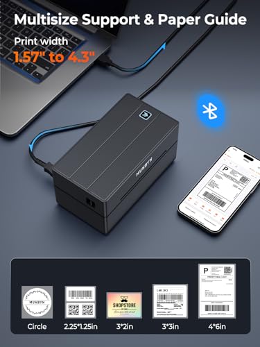 MUNBYN Bluetooth Thermal Label Printer, Wireless 4x6 Shipping Label Printer - color: Black