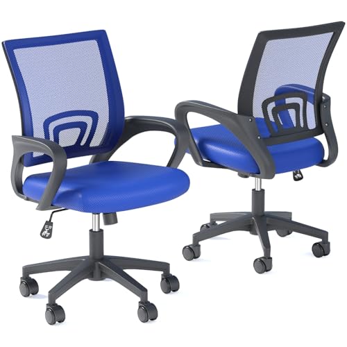 OS MOTOR Ergonomic Mid-Back Mesh Office Chair (Navy Blue, 2 Pack) - color: Navy Blue, size: Double Chairs