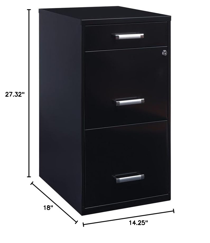 Scranton & Co 27.32" H x 18" D 3-Drawer Modern Metal Filing Cabinet with Pencil-Drawer, High-Sides, Letter Size, Patented Glide Suspension, for Small Office/Home Office, in Black - color: Black