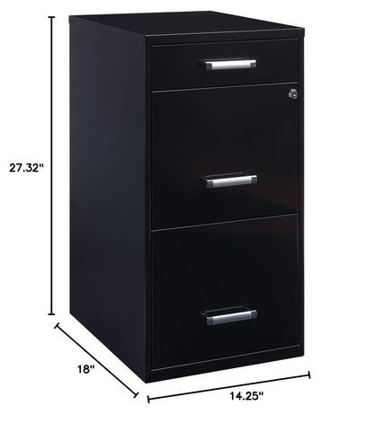 Scranton & Co 27.32" H x 18" D 3-Drawer Modern Metal Filing Cabinet with Pencil-Drawer, High-Sides, Letter Size, Patented Glide Suspension, for Small Office/Home Office, in Black - color: Black