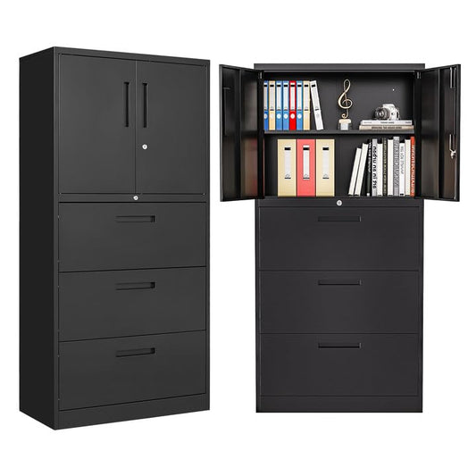 Metal File Cabinets, Lateral Filing Cabinet with 3 Drawers, 65" H File Caninet for Home Office, Office Storage Caninets with Adjustable Shelves for Letter/Legal / A4 - Assembly Required - color: Black, size: 65“H - Bottom 3 Drawer