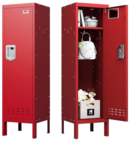BUTISOW Metal Storage Locker with Lock & Card Slot Locker - Secure Lockable Door - Steel Locker for School, Office, Gym, Home - 54" H x 15" W x 15" D（1 Door, Red） - color: Red, size: 1 Door - (54" H x 15" W x 15" D)