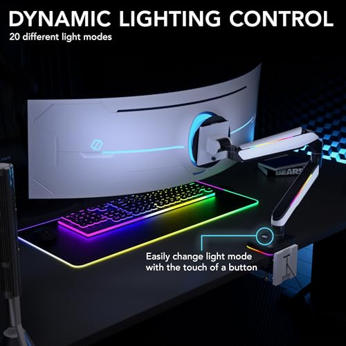 Mount-It! Heavy-Duty Ultrawide Monitor Arm up to 49”, 44 lb Capacity, Desk Mount for Curved & Widescreen Monitors, Compatible with Samsung Odyssey G9, Gas Spring, RGB Lighting, VESA 75x75 & 100x100