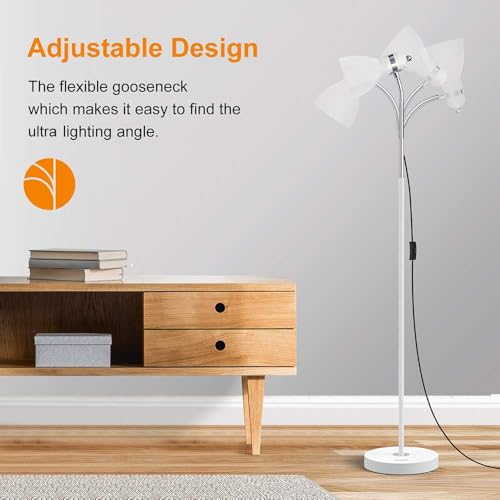 LEPOWER Floor Lamp, Metal Standing Lamp with Adjustable Gooseneck for Dorm - color: White