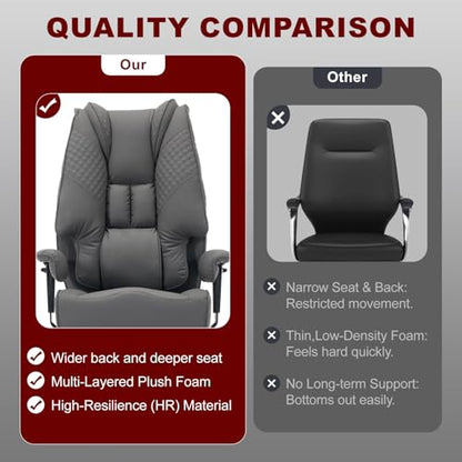 EXCEBET Big and Tall Office Chair 400lbs Wide Seat, Leather High Back Executive Office Chair with Foot Rest, Ergonomic Chairs Lumbar Support for Lower Back Pain Relief (Grey) - color: Charcoal Grey