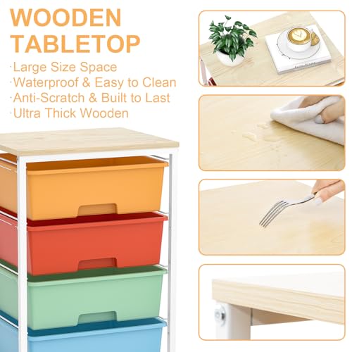 SYKIARIOL Rolling Cart with Drawers, 4-Drawer Utility Cart, Macaron - color: Macaron, size: 4 Drawers