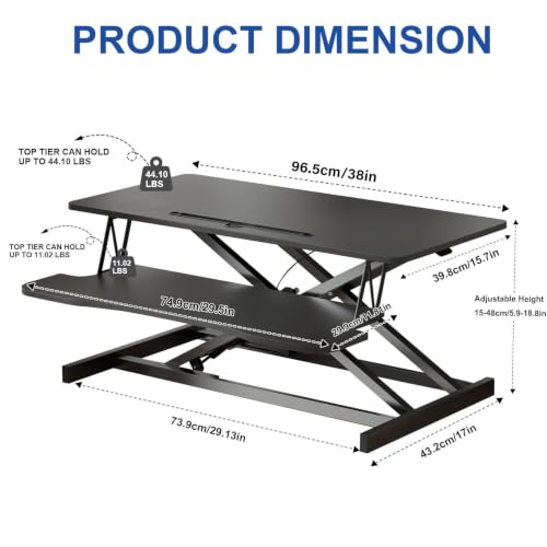 38-inch Standing Desk Converter, Height Adjustable 5.9-18.9in - color: Black