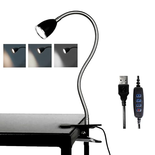 LALISU Desk lamp Eye-Caring Table Lamps, 360°Rotation LED Desk Clip Lamp | Reading Light Portable Reading Book Light, Clamp Light, Study Desk Lamps for Bedroom and Office(Black with Dimmer) - color: Black with Dimmer