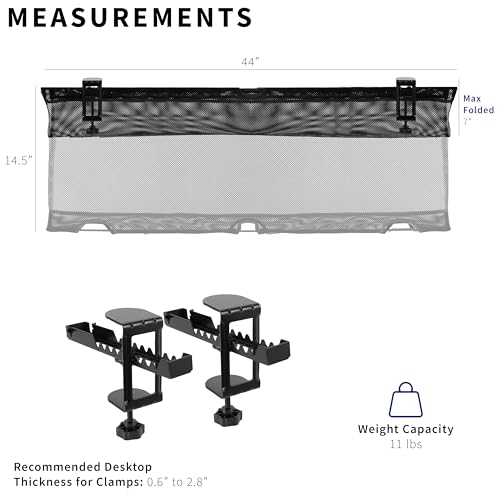 VIVO No Drill Clamp-on 44 inch Mesh Net Under Desk Cable Management Wire Organizer, Adjustable Home Office Standing Desk Cord Storage Sleeve, Black, DESK-AC44MH (Pack of 2) - size: 44" (Pack of 2)