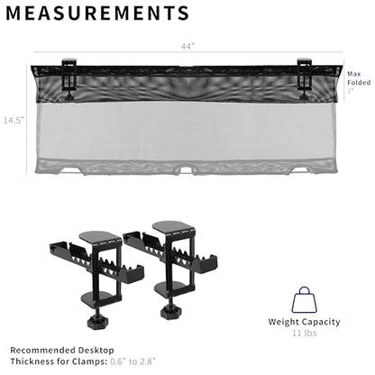 VIVO No Drill Clamp-on 44 inch Mesh Net Under Desk Cable Management Wire Organizer, Adjustable Home Office Standing Desk Cord Storage Sleeve, Black, DESK-AC44MH (Pack of 2) - size: 44" (Pack of 2)