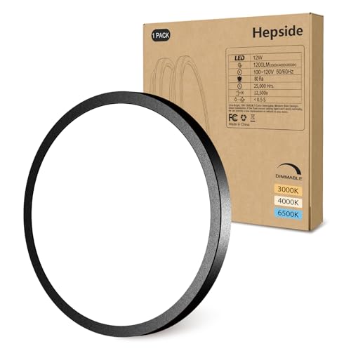 hepside 1PACK Flush Mount LED Ceiling Light Fixture Black, 6.5Inch 12Watt, Dimmable & 3000K-4000K-6500K Ceiling Lamp 1200LM Low Profile Ceiling Light for Kitchen Bedroom Hallway Porch - color: Black, size: 6.5Inch-1pack