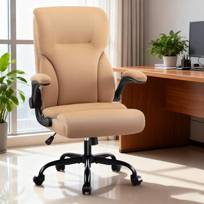 AreShark Office Chair - Executive High Back Breathable Desk Chair with Lumbar Support - Ergonomic Leather Rolling Swivel Computer Chair with Rock Function for Working Studying Gaming Relaxing - color: Khaki