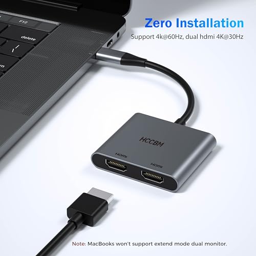 USB C to Dual HDMI Adapter, Dual Monitors Adapter USB C Hub with 2 HDMI