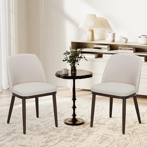 COLAMY Upholstered Dining Chairs Set of 2, Modern Kitchen Chairs with Back, Fabric Side Chair with Wood Legs for Dining Room Kitchen Restaurant, Beige