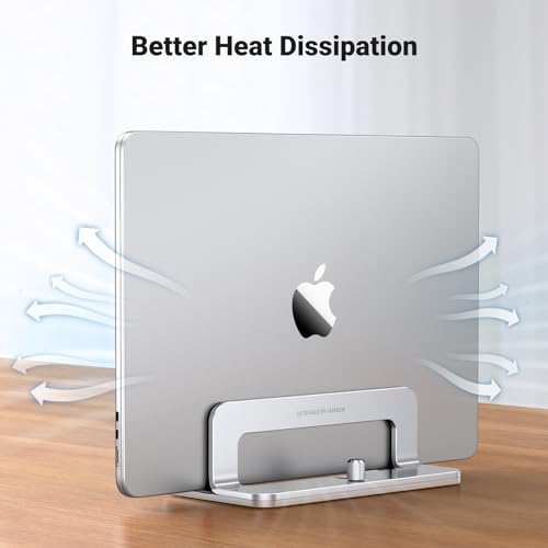 UGREEN Vertical Laptop Stand Holder for Desk Compatible with MacBook Pro, MacBook Air Stand Vertical Aluminum Adjustable for Up to 17.3 Inch Gaming Laptop, Silver - color: Silver