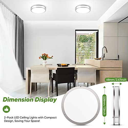 36W 3600lm Super Bright LED Light Fixtures, 2PACK Modern Flush Mount Ceiling Lights Daylight White 5000K, 13 Inch Dimmable Lamps for Kitchen Bathroom Hallway Bedroom, Brushed Nickle - color: Brushed Nickle-5000K-2, size: 13 inch