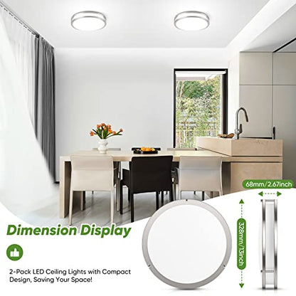36W 3600lm Super Bright LED Light Fixtures, 2PACK Modern Flush Mount Ceiling Lights Daylight White 5000K, 13 Inch Dimmable Lamps for Kitchen Bathroom Hallway Bedroom, Brushed Nickle - color: Brushed Nickle-5000K-2, size: 13 inch