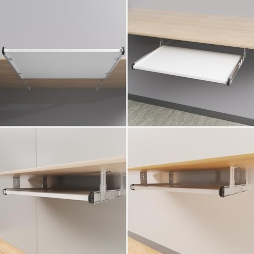 Under Desk Keyboard Tray Pull Out Slide Height Adjustable Slide Out Keyboard Draw Holder Track Full Extension Ball Bearing Under Table Lift Bracket for Mounting Music Keyboard Piano Without Tray - style: 13.8 Inch Length