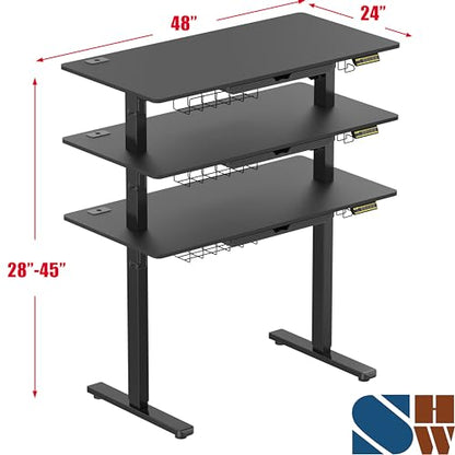 SHW 48-Inch Electric Height Adjustable Standing Desk w/Drawer, Black - color: Black, size: 48-Inch