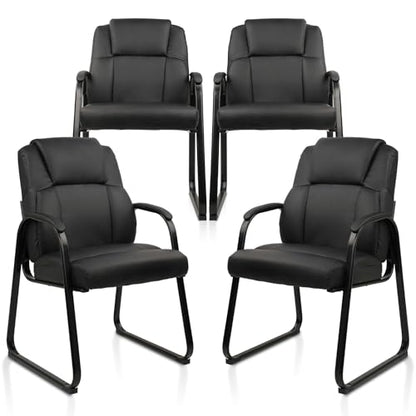CLATINA Leather Guest Chair with Padded Arm Rest for Reception Meeting Conference and Waiting Room Side Office Home Black with Sled Base 4 Pack - color: Black-seldbase, size: 4 Pack