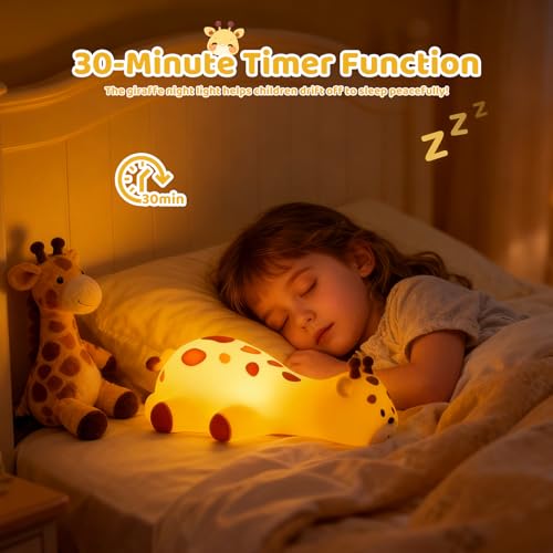 Kawaii Giraffe Lamp Silicone Night Light, Tap Control Squishy Baby Lights for Nursery, 3 Levels Dimmable Rechargeable LED Bedside Lamp with Timer, Giraffe Gifts for Toddler, Bedroom, Toy - color: Giraffe