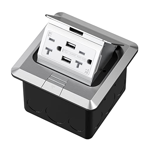 4.8A USB Chargers Pop Up Floor Waterproof Electrical Outlet Receptacle Stainless Steel Box, Silver - color: Silver, size: USB Outlet