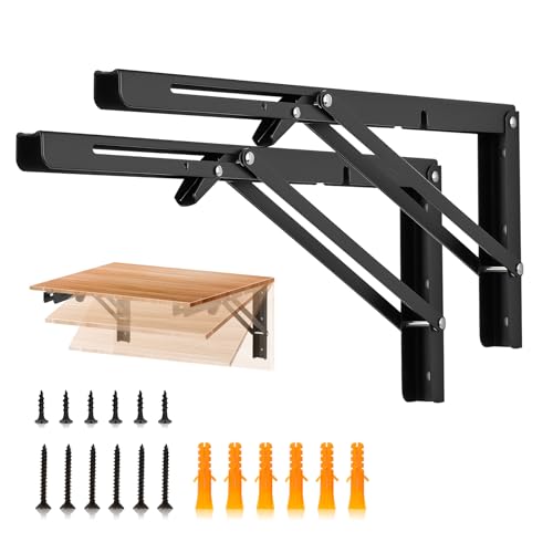 JOY DECOR Matte Black Folding Shelf Brackets, 16 Inch, 2 Pack - size: 16 Inch