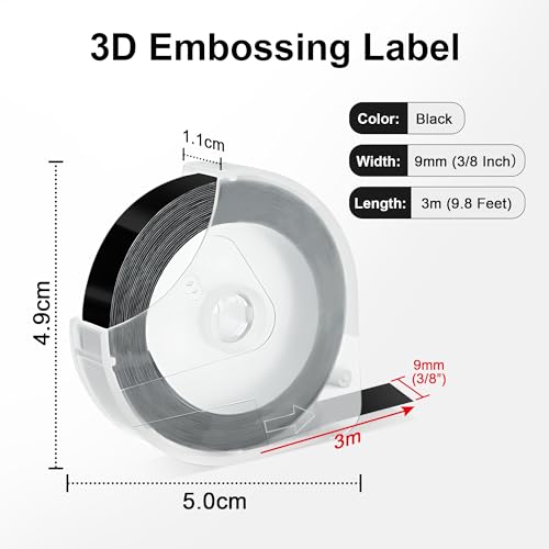 TITBIT 5 Rolls Compatible with DYMO Embossing Label Maker Refills Black | Embossing Tape 3/8 Inch 3D 1741670 for DYMO Manual Label Maker Organizer Xpress Pro 12965/12966 Office Mate II 1540 1610 - style: Black