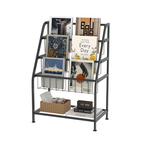 Arbuxzuy Magazine Rack Small Metal for Storage 9.8" D x 17.7" W x 25.6" H, Short Book Shelf for Display and Storage, Ladder Bookcase for Home Office, Black - color: Black, size: Small