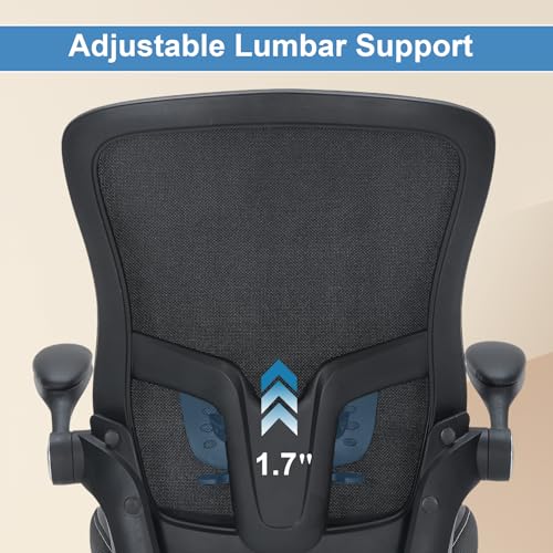 Office Chair PU Leather Cushion, Ergonomic Desk Chair with Flip-Up Arms, 300 LBS Home Office Desk Chairs Adjustable Seat Height & Lumbar Support, Executive Comfy Swivel Task Computer Chair