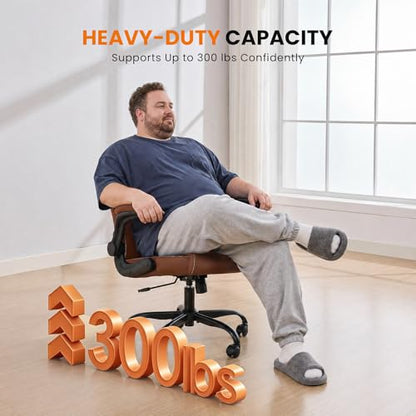 Executive Office Chair with Lumbar Support & Flip-up Arms, Brown | Ergonomic Desk Chair, 90–115° Tilt & Rocking, 20.1" Wide Seat, PU Leather, for Home Offices & Conference Rooms, 300Lbs - color: Brown