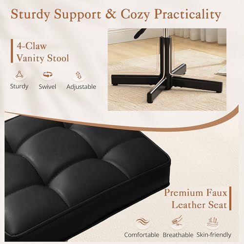 LUE BONA Foot Rest Under Desk Ottoman, 15''-19.5'' Height Adjustable PU Faux Leather Leg Rest with Soft Padding, 360° Swivel Design, Black Supports Up to 300lbs for Bathroom & Living Room - color: Black