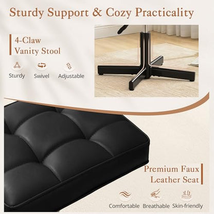 LUE BONA Foot Rest Under Desk Ottoman, 15''-19.5'' Height Adjustable PU Faux Leather Leg Rest with Soft Padding, 360° Swivel Design, Black Supports Up to 300lbs for Bathroom & Living Room - color: Black