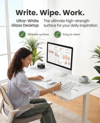 Marsail 37 x 22 inch Glass Standing Desk with 4-Zone Drawer Storage, White | 28.3–46.5 Inch Height Range, One-piece Tempered Glass top, Sit Stand Design, Compact Desk for Computer & Home Office - size: 37*22 Inch