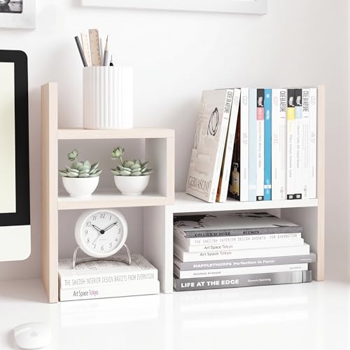 Jerry & Maggie Desktop Organizer Office Storage Rack Adjustable Wood Display Shelf, White, 5 Units, 16"L x 15.8"H x 6.8"W - color: White Wood Tone