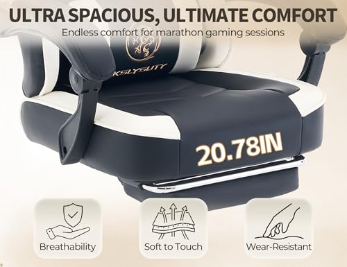 Office Desk Computer Gaming Chair for Adults, Ergonomic High Back Gamer Chair with Massage and Pocket Spring Cushion, Swivel Comfy Video Game Chairs with Footrest and Lumbar Support (Black White) - color: Base White Leather
